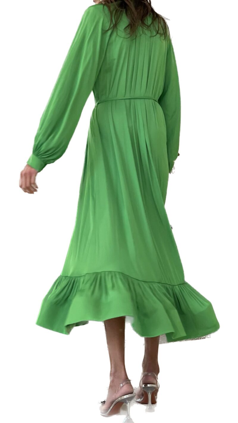 Tie detailed ruffled green crepe maxi dress - epoqueu