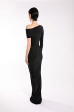 ATLEIN- Black off shoulder one sleeve ruched gown - epoqueu