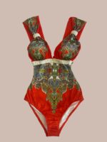 Printed red embroidered swimsuits - epoqueu