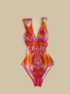 Orange-Fuchia crystal embroidered swimsuit - epoqueu