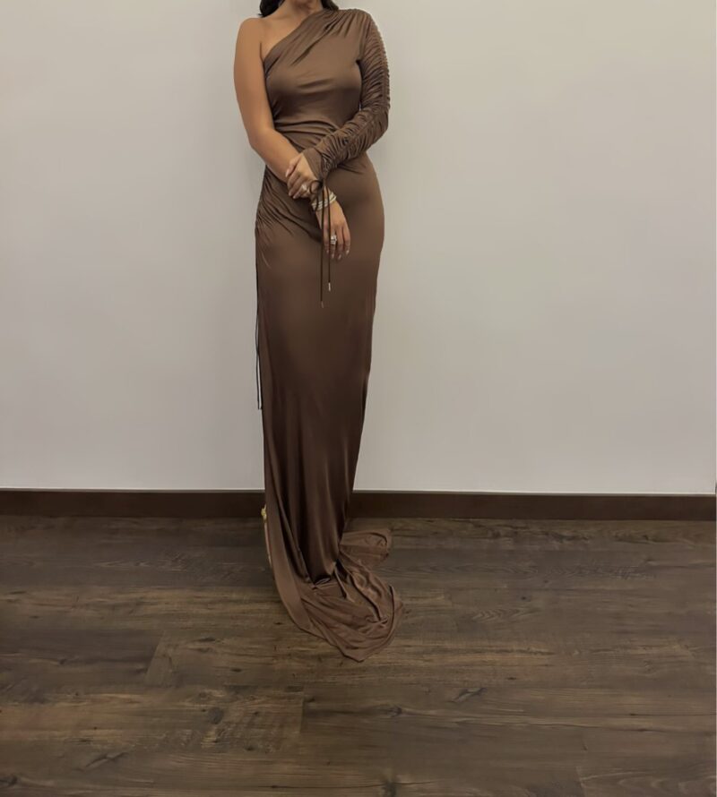 ATLEIN - Bronze one sleeve ruched gown - epoqueu