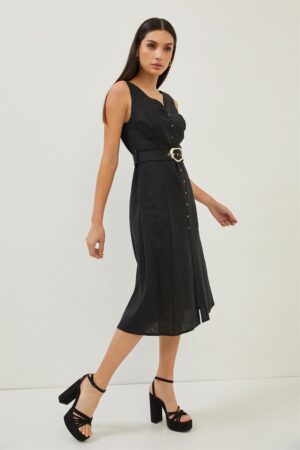 Linen Black Dress - epoqueu